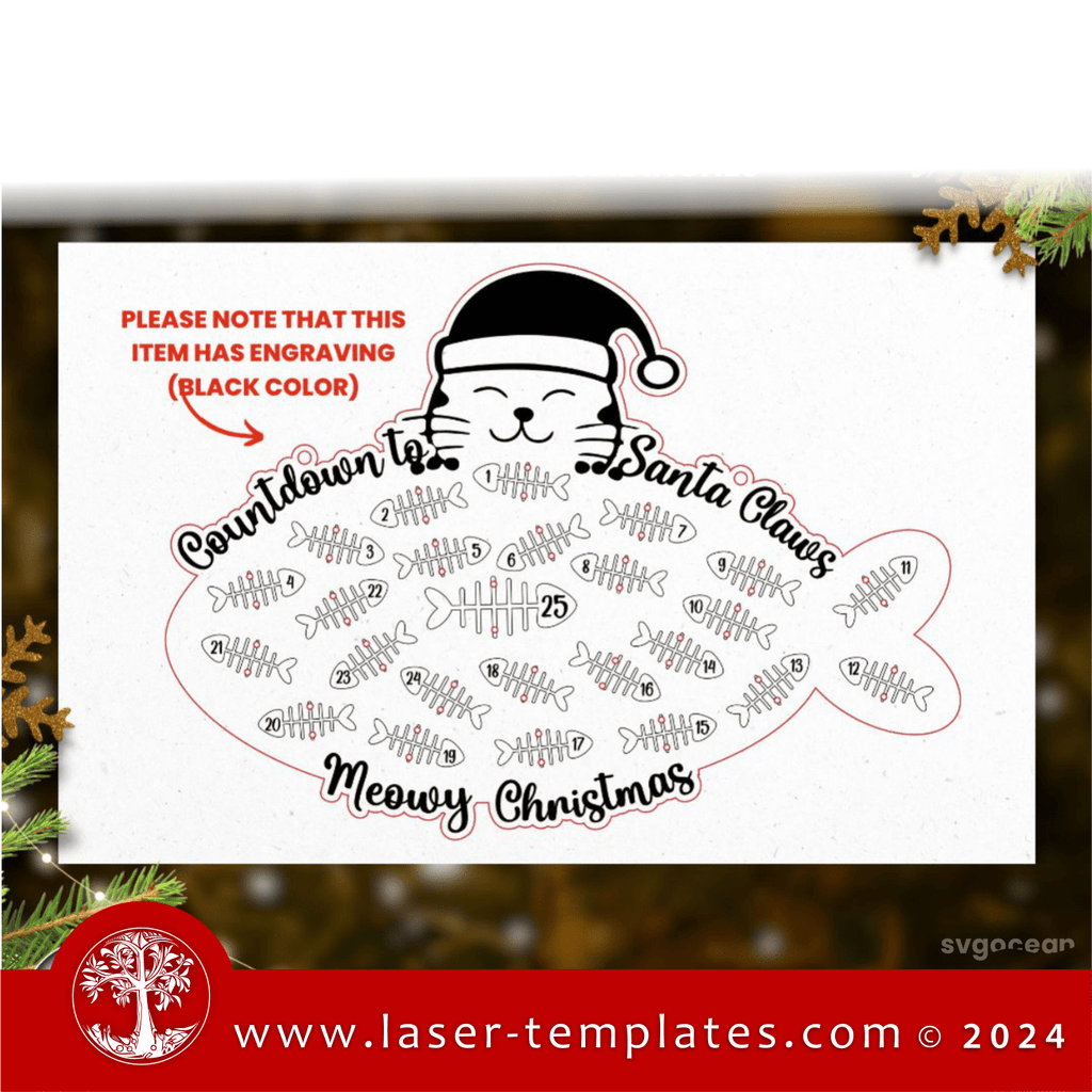 Christmas Cat Countdown Calendar Laser Ready Templates