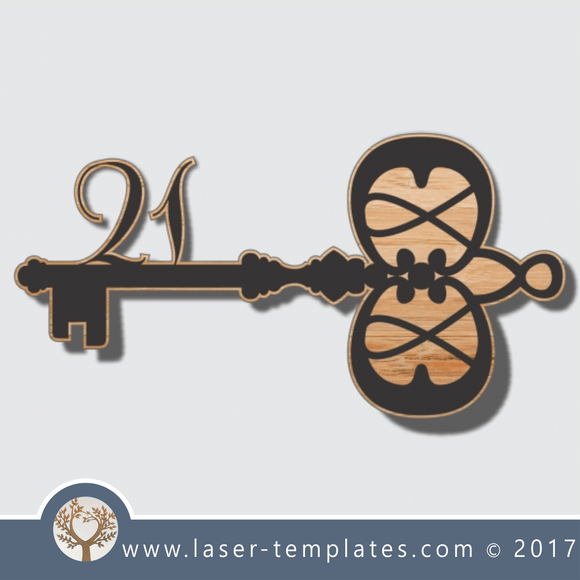 laser cut key template, 21st key, birthday key for 21st, download template design