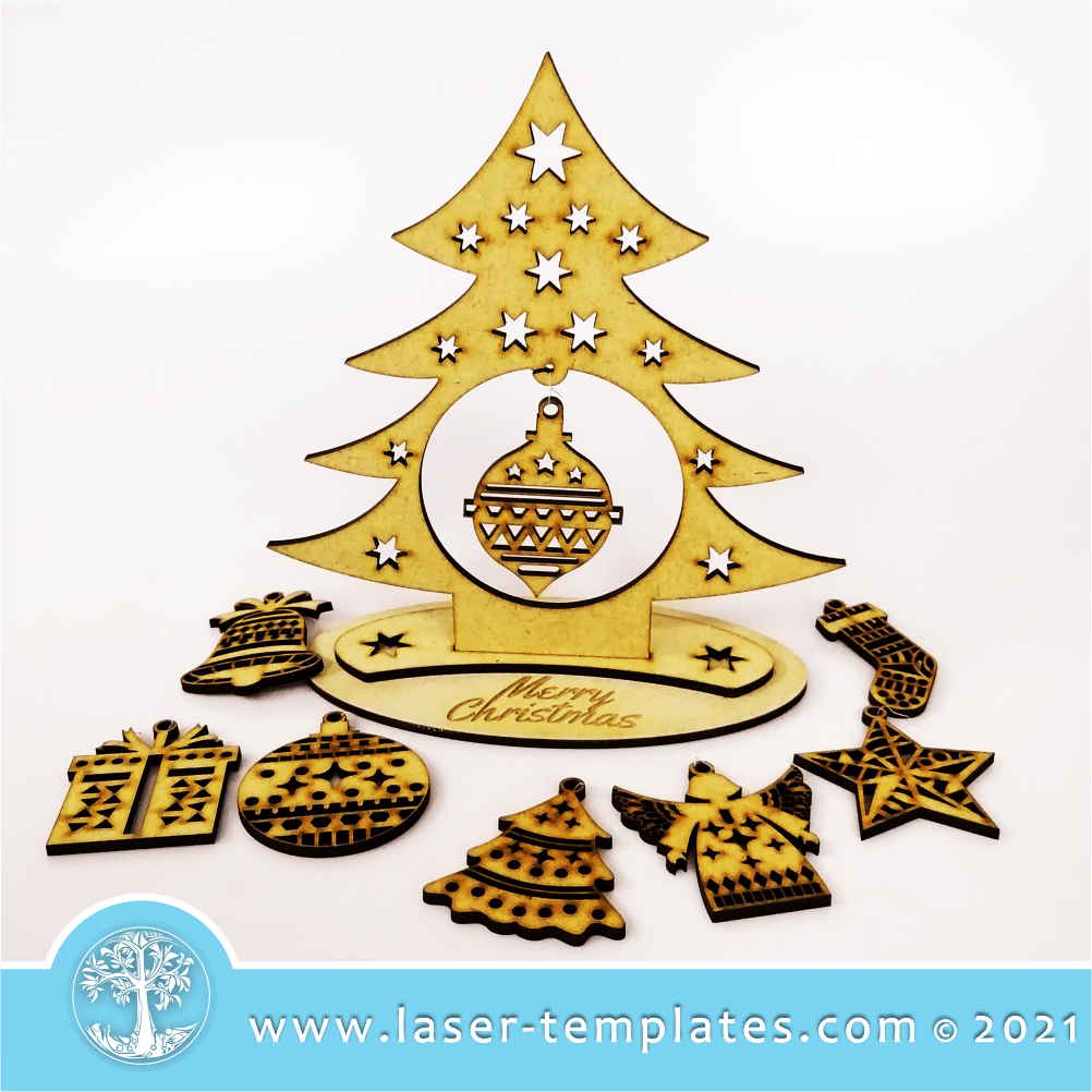 Laser cut template for Christmas Tree 2 with Hanging Ornaments Laser