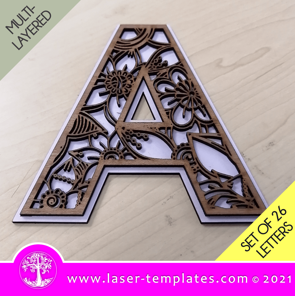 Laser cut template for Floral Alphabet Letters – Laser Ready Templates