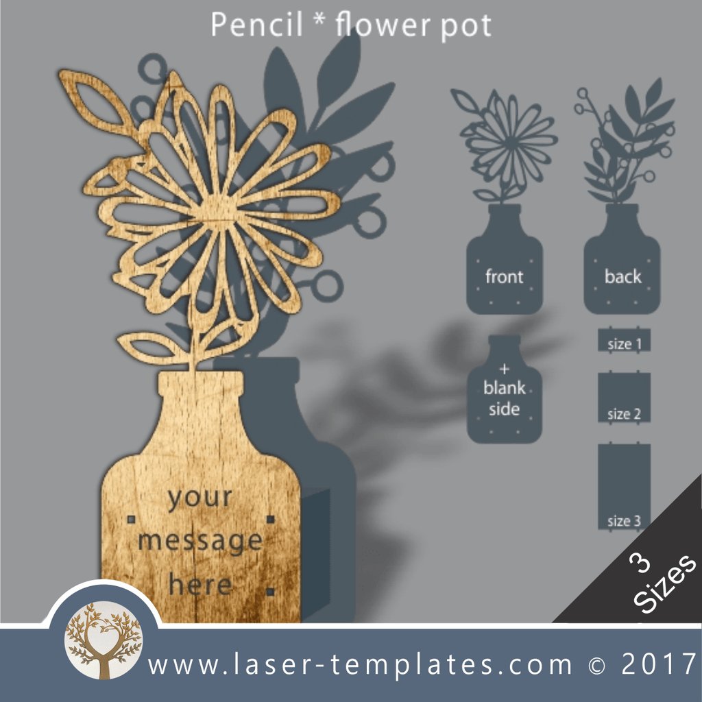 Laser cut flower pot template, use it for pencils, act. 3 different ...
