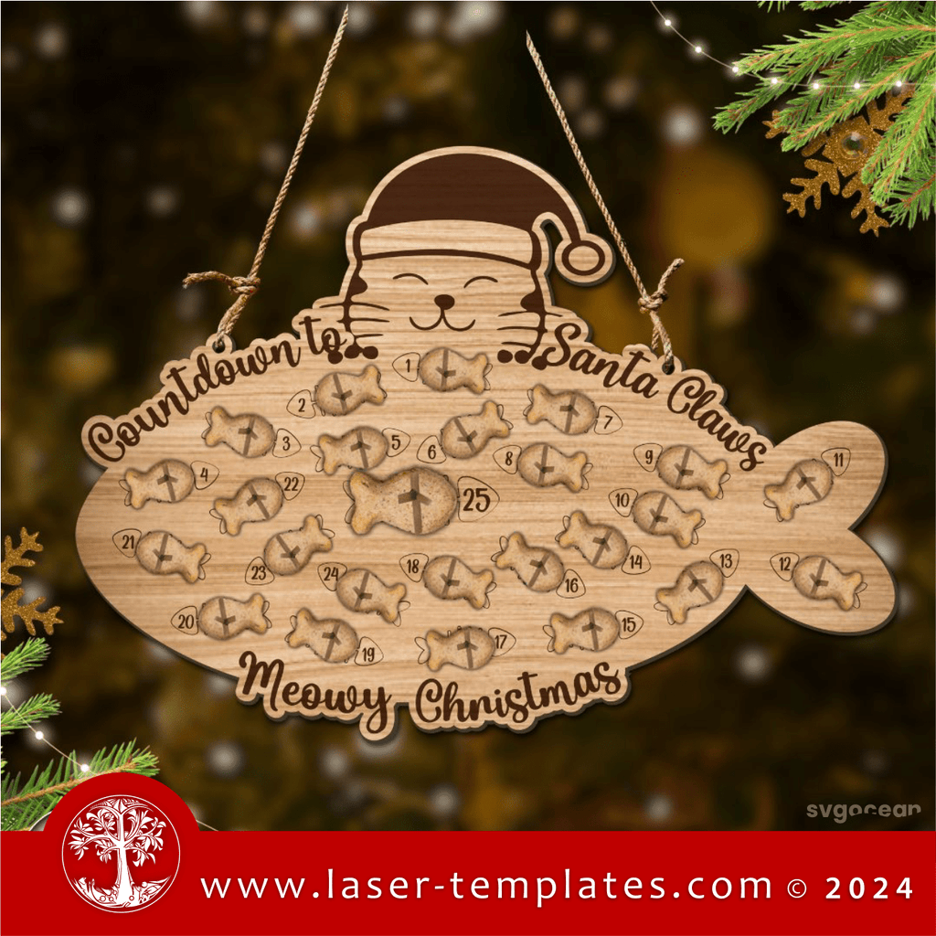Christmas Cat Countdown Calendar Laser Ready Templates