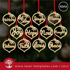 Christmas Word Ornaments, Set of 12
