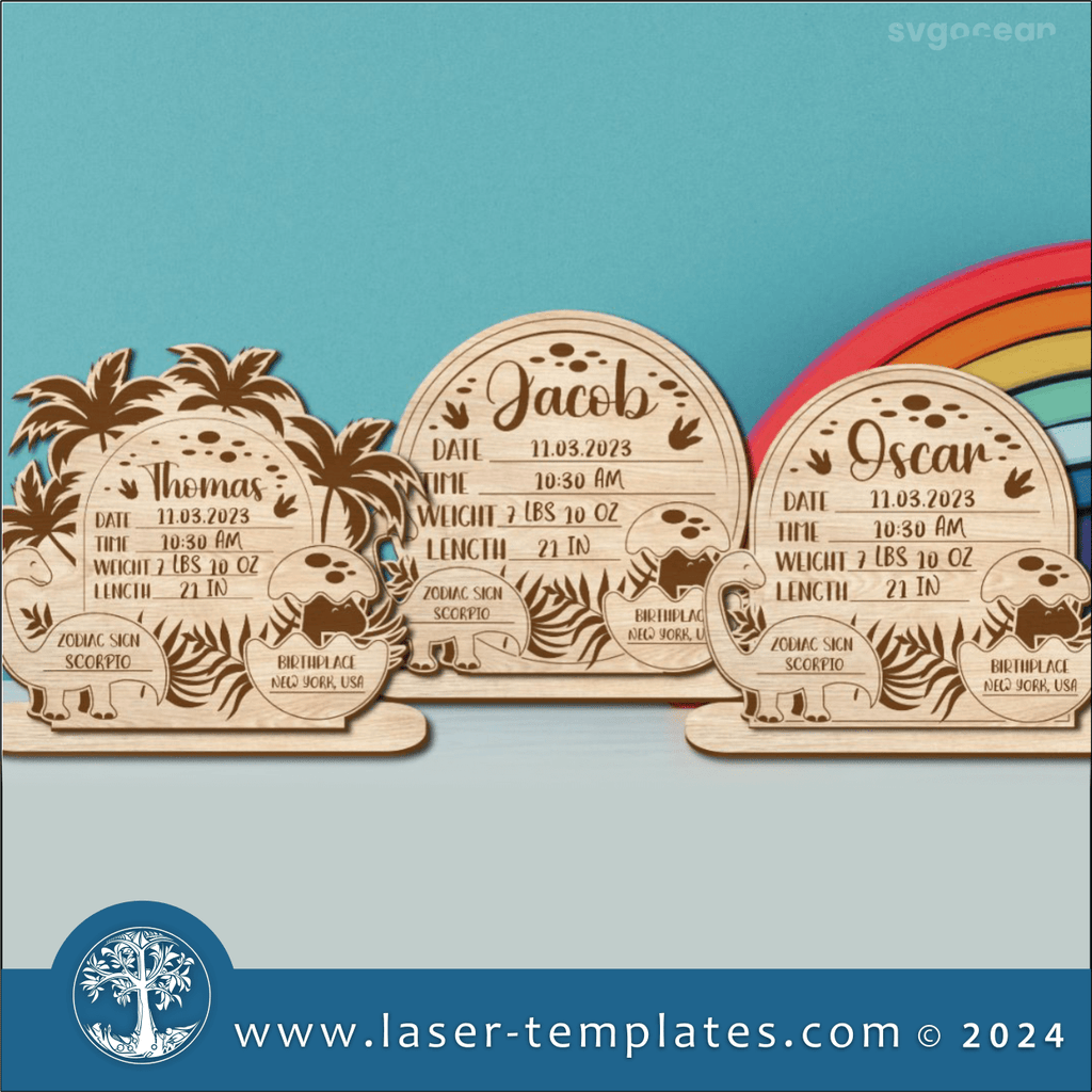 Dinosaur Birth Stats Signs – Laser Ready Templates