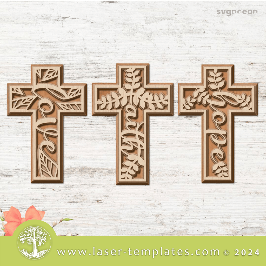 Floral Cross Bundle Set of 3 – Laser Ready Templates