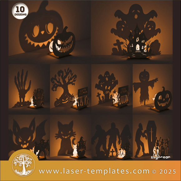 Laser Ready Templates New Halloween Shadow Candle Holders Bundle Halloween Shadow Candle Holders Bundle Thumbnail