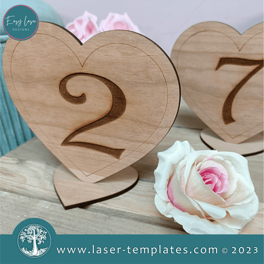 Heart Table Numbers 1-12 Layered / Engraved – Laser Ready Templates