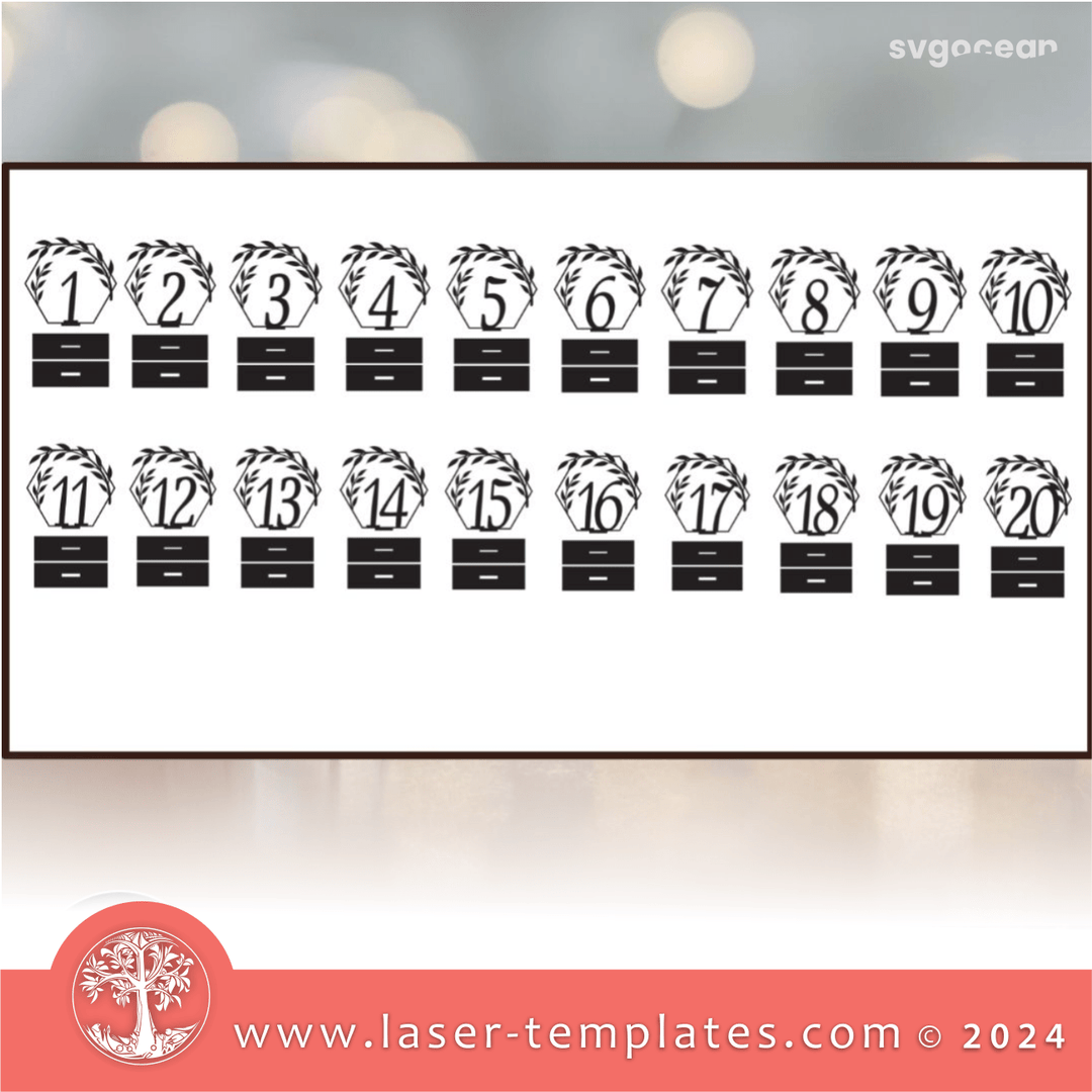Hexagon Frame Table Numbers 1-20 – Laser Ready Templates