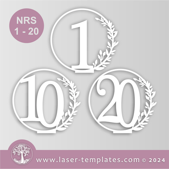 Leaf Circle Table Numbers 1-20 – Laser Ready Templates