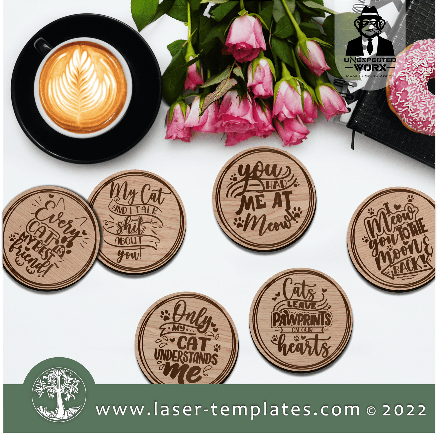Purrfect Cat Coasters – Laser Ready Templates