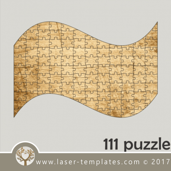111 puzzle template, laser cut banner shape puzzle pattern. Single line cut design. Online store, free designs every day.