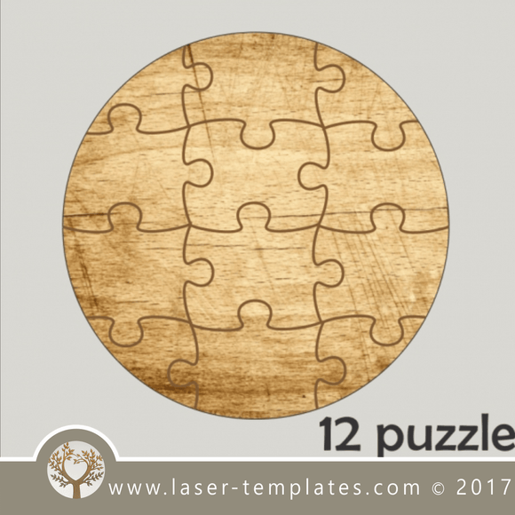 12 puzzle template, laser cut round puzzle pattern. Single line cut design. Online store, free designs every day. 12 puzzle round