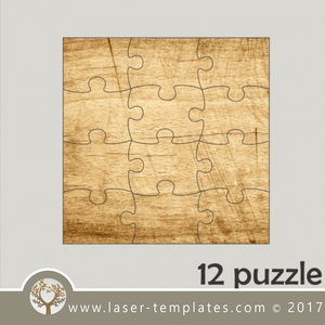 12 puzzle template, laser cut squire puzzle pattern. Single line cut design. Online store, free designs every day.