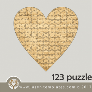 123 puzzle template, laser cut heart shape puzzle pattern. Single line cut design. Online store, free designs every day.