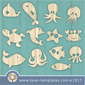 Laser cut sea animals, dolphins, catfish, laser cut templates design patterns.