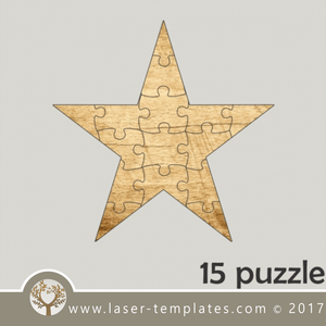 15 puzzle template, laser cut star shaped puzzle pattern. Single line cut design. Online store, free designs every day.
