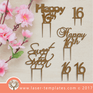 16th Birthday Cake Topper Set Laser Templates, Download Vector Designs