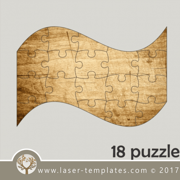 18 puzzle template, laser cut banner shape puzzle pattern. Single line cut design. Online store, free designs every day.