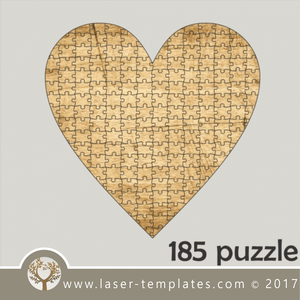185 puzzle template, laser cut heart shape puzzle pattern. Single line cut design. Online store, free designs every day.