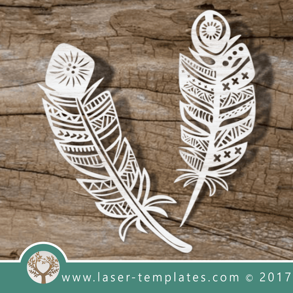 Laser cut Feather template. Online store for laser cut patterns. Free laser cut designs every day. 2 Boho Feathers .
