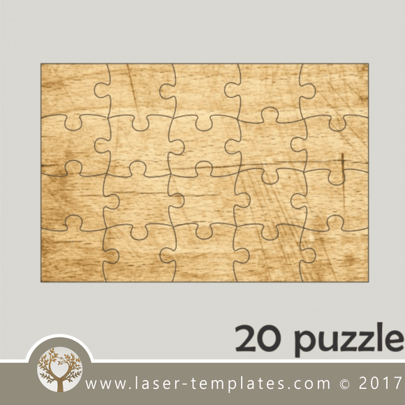 20 puzzle template, laser cut pattern. Single line cut design. Online store, free designs every day.