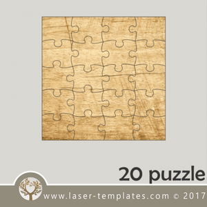 20 puzzle template, laser cut squire puzzle pattern. Single line cut design. Online store, free designs every day.