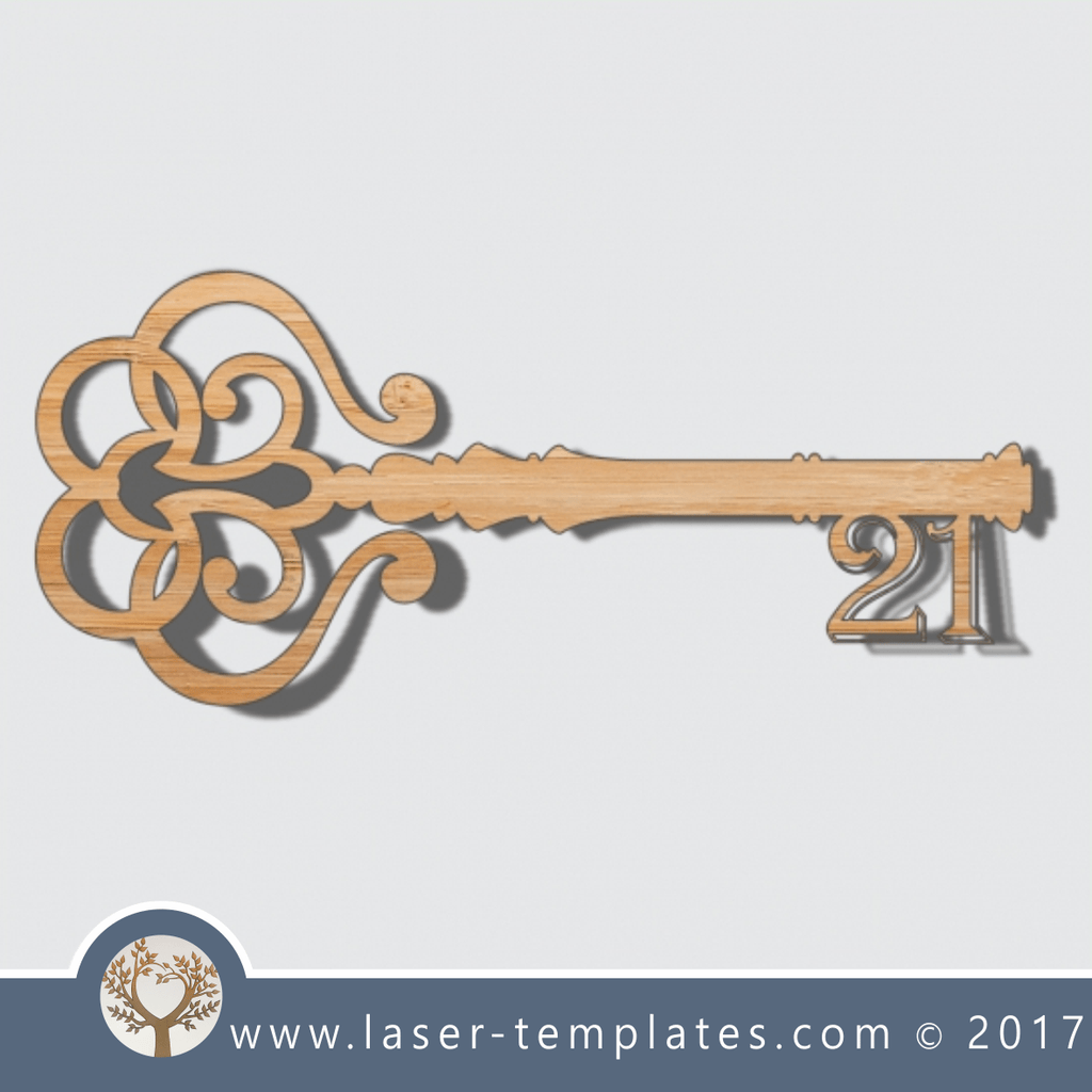 21st key template, wooden laser cut key. Online store download. Laser