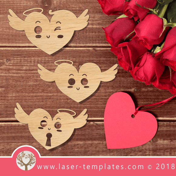 Laser Cut 3 Angel Hearts Template, Download Laser Ready Vector Files.