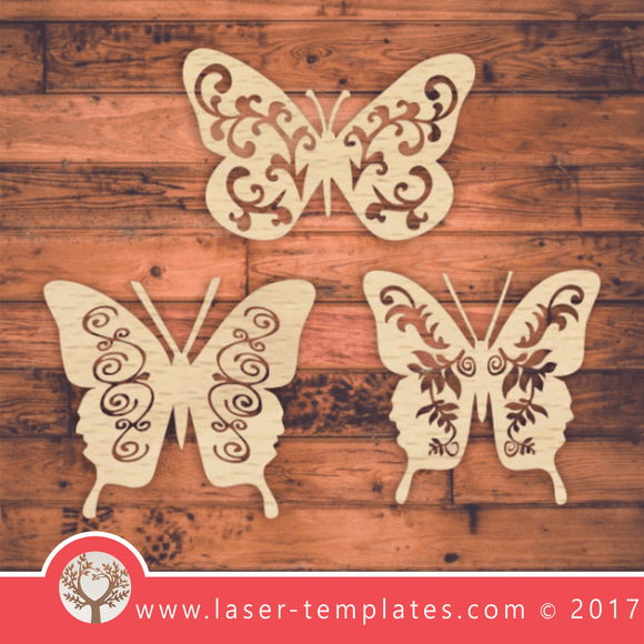 Butterfly template for laser cutting. Vector online store. Free designs. 3 Butterflies.