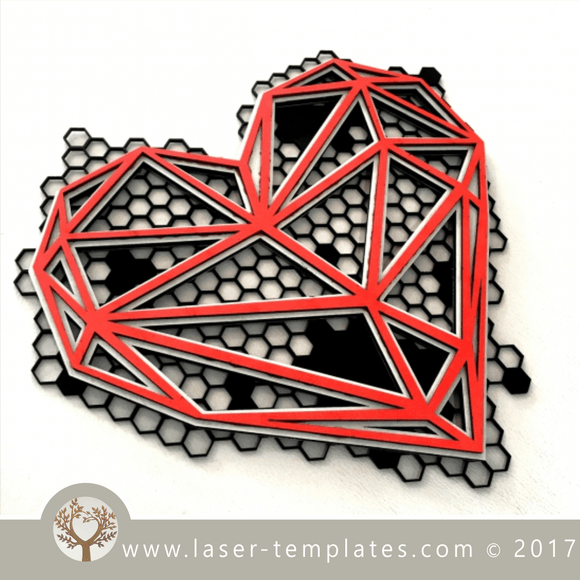 laser cut layer heart design template, download pattern. 3 layers.