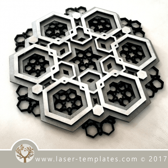 laser cut hexigon design template, download pattern 3 layers