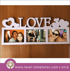 Laser cut template for 3 Photo Love Frame