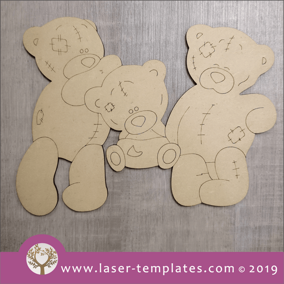 Laser cut template for 3 Teddy Bears