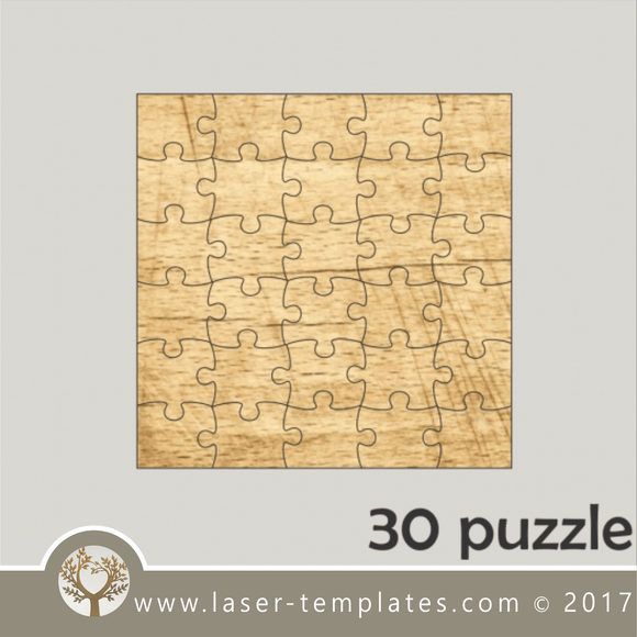 30 puzzle template, laser cut squire puzzle pattern. Single line cut design. Online store, free designs every day.