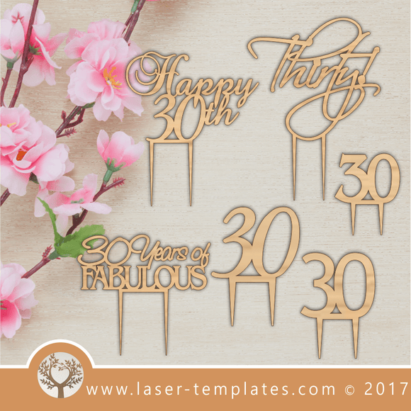 30th Birthday Cake Topper Set Laser Templates, Download Vector Designs