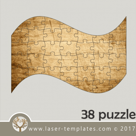 38 puzzle template, laser cut banner shape puzzle pattern. Single line cut design. Online store, free designs every day.