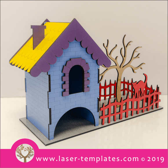 Laser cut template for 3D 3mm Cute Haunted House