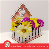 Laser cut template for 3D 3mm House and Fence Flower Pot