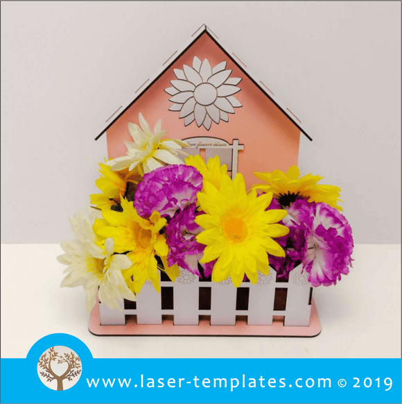 Laser cut template for 3D 3mm House and Fence Flower Pot