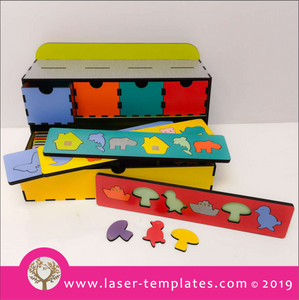 Laser cut template for 3D 3mm Kids Animal Puzzle Strips and Drawers