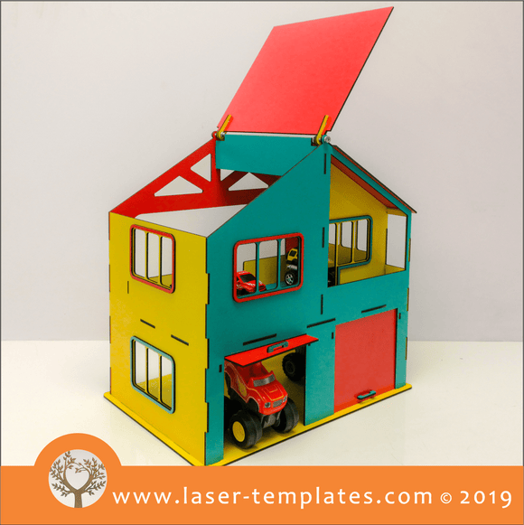 Laser cut template for 3D 3mm Kids house and garage for two cars