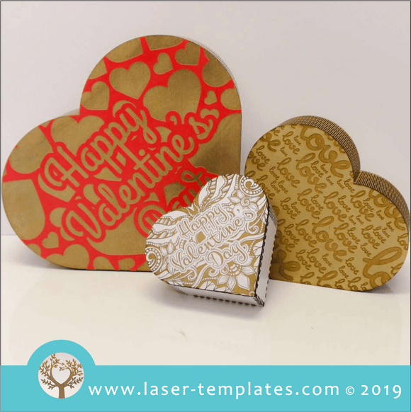 Laser cut template for 3D 3mm Living Hinge Valentine's Heart Boxes - Set of 3