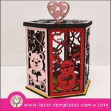 Laser cut template for 3D 3mm Valentine's Day Hexagon Box