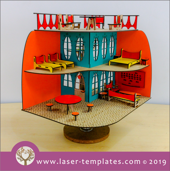 Laser cut template for 3D Open Wall Doll House with Furniture - Basic and Deluxe - 2 for 1 Combo