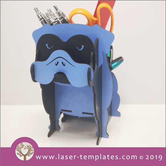 Laser cut template for 3D Pug Dog Pen Pencil Holder