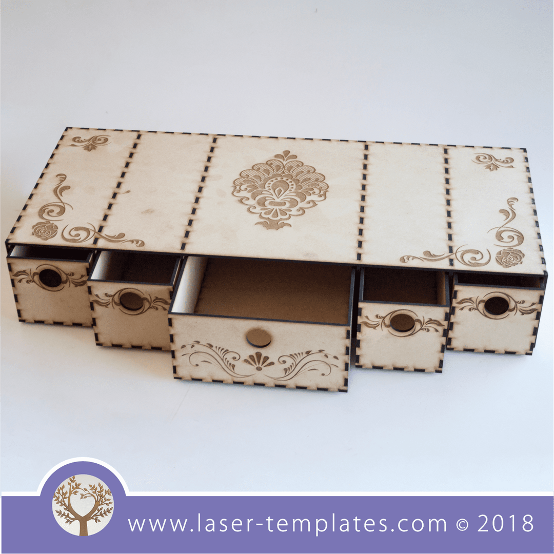 5 Draw wooden box template, laser cut online design store – Laser Ready ...