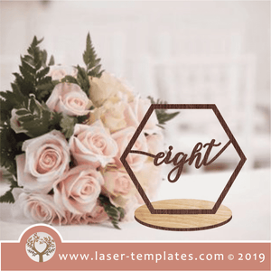 Laser cut template - 3mm Hexagon table number ENGLISH 1-20