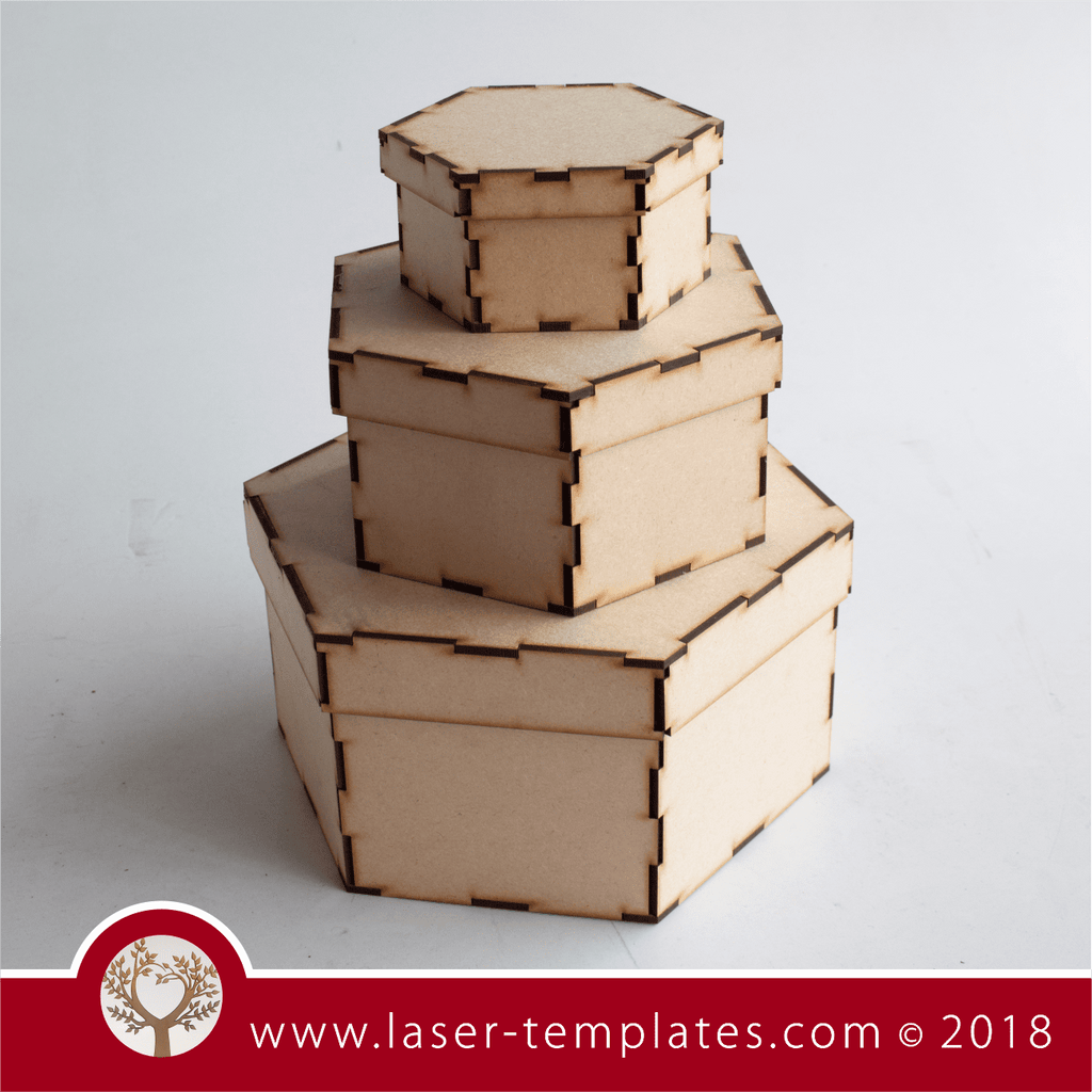 Laser cut templates - 3mm Hegagon boxes - Set of 3 – Laser Ready Templates