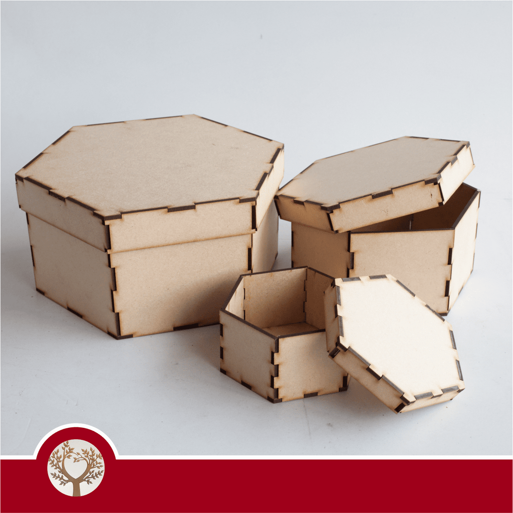 Laser cut templates - 3mm Hegagon boxes - Set of 3 – Laser Ready Templates