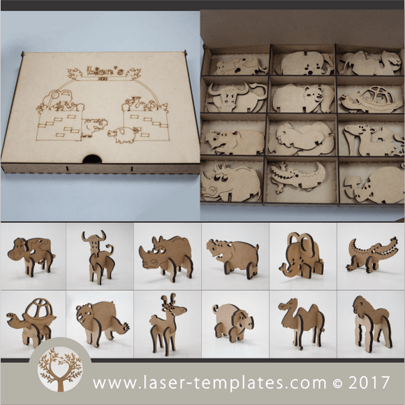 3d Wooden Laser cut Animal Puzzles, Download Vector Templates.